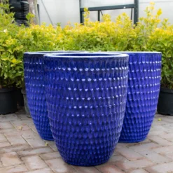 Large Vertical Wave Planter - Blue Glazed Heavy Terracotta -Outlet Plant Store img 5843 scaled