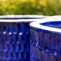 Large Vertical Wave Planter - Blue Glazed Heavy Terracotta -Outlet Plant Store img 5847 scaled